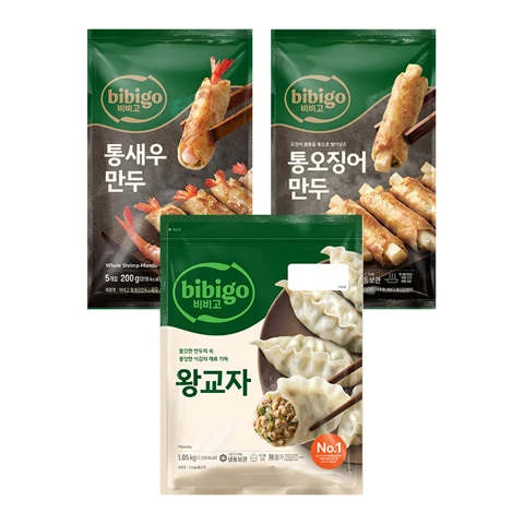 비비고 통새우만두 200g X 1개 + 비비고 통오징어만두 200g X 1개 X 비비고 왕교자 1.05kg X 1개