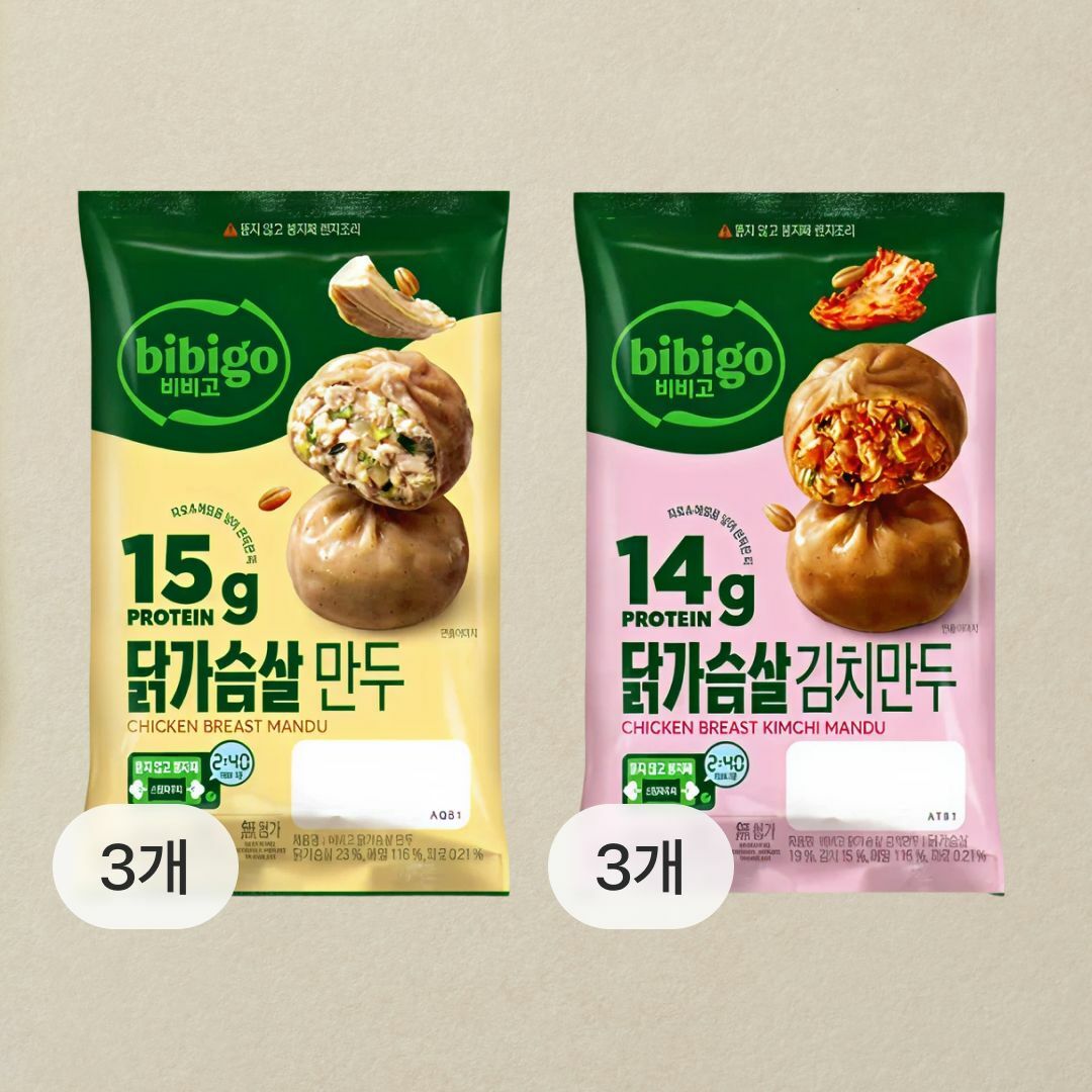 [CJ더마켓] [닭가슴살만두세트] 비비고 닭가슴살 만두 168gX3개+김치만두 168gX3개(총 6개)