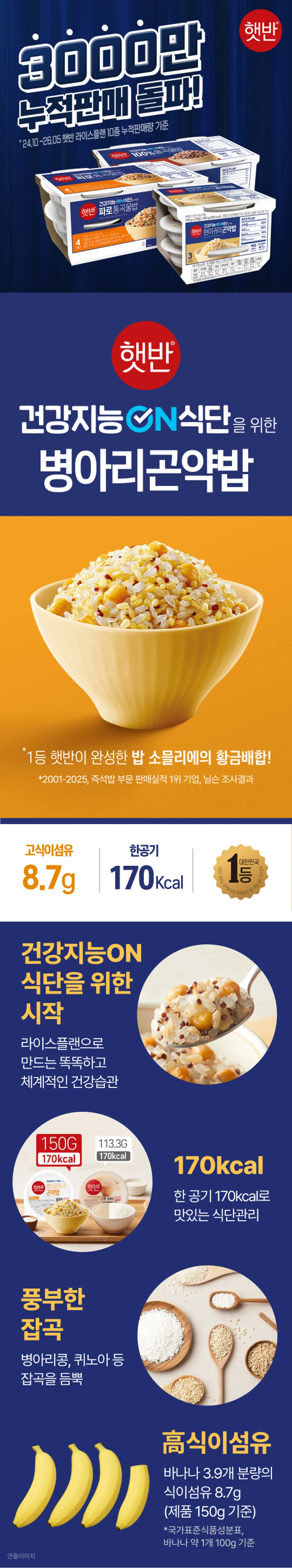햇반 병아리콩퀴노아곤약밥 150g 제품 혼용 출고 안내 — 라이스플랜 디자인 리뉴얼 전후 패키지 비교