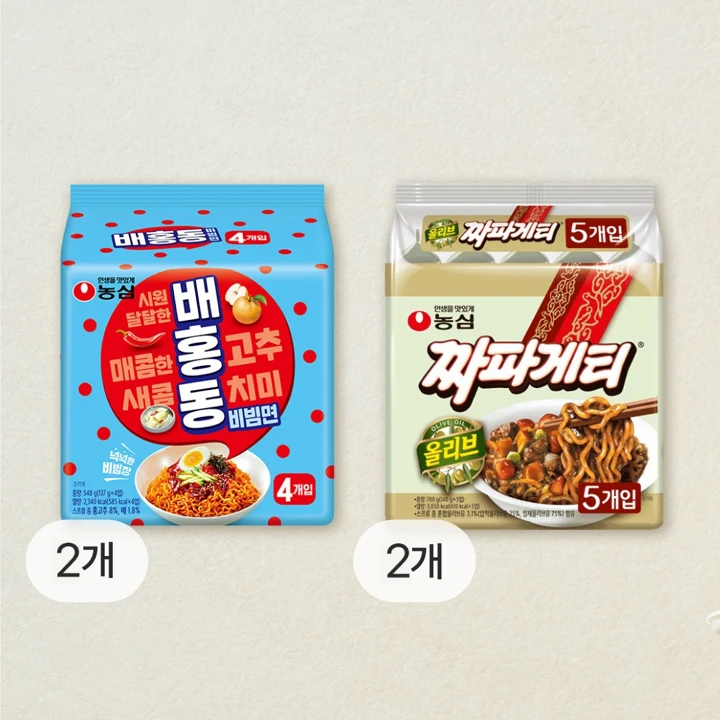 농심 짜파게티 10개+배홍동비빔면 8개