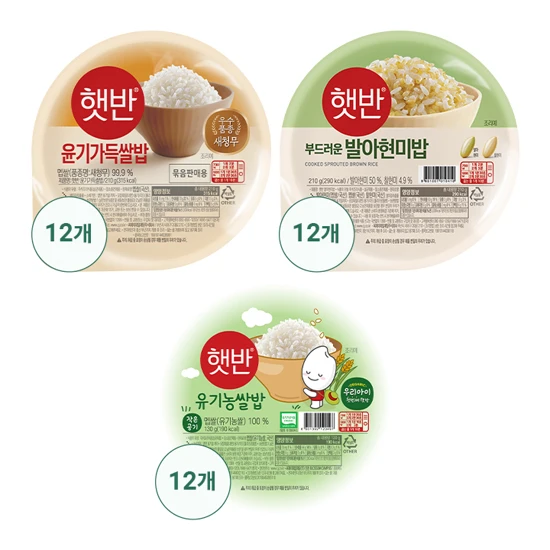 [우리가족햇반] 햇반 윤기가득쌀밥210gX12개+발아현미밥210gX12개+유기농우리아이햇반 130gX12개
