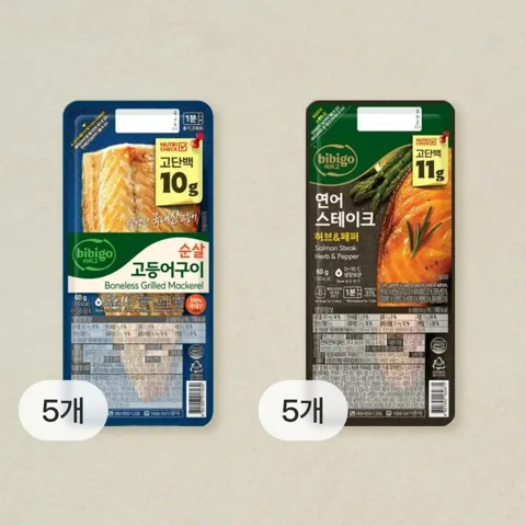 비비고 순살 고등어구이 60gX5개+비비고 연어 스테이크 60gX5개 (총 10개)