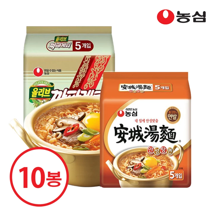 농심 라면 10봉 (안성탕면5, 짜파게티5)