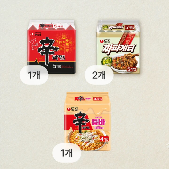 농심 신라면 툼바 4개 + 신라면 5개 + 짜파게티 10개