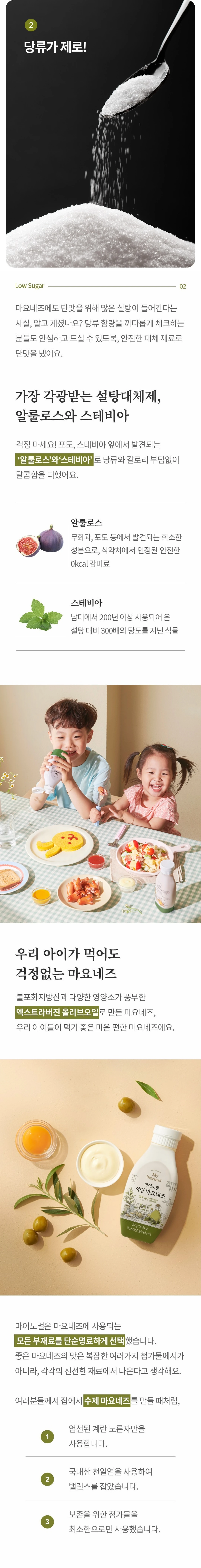마이노멀 저당마요네즈 감미료 특징 — 알룰로스와 스테비아를 사용한 당류 제로 설명
