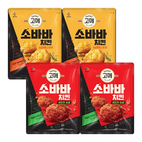 고메 소바바치킨 소이허니 순살 375gX2개+레드핫순살375gX2개