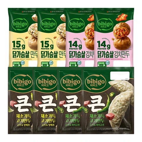 [만두세트] 비비고 채소가득만두 양배추400gX2개+꽈리고추 400gX2개+닭가슴살만두 만두 168gX2개+김치만두 168gX2개(총 8개)
