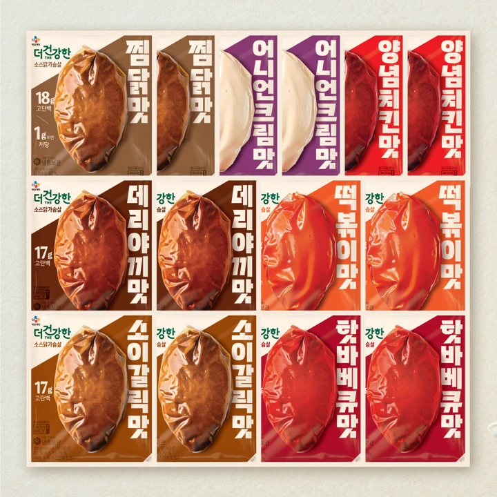 [무료배송]더건강한 소스닭가슴살 14개 세트(양념치킨+핫바베큐+데리야끼+어니언크림+소이갈릭+떡볶이+찜닭 각 2개씩)