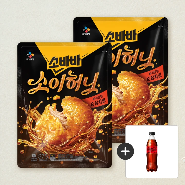 [무료배송]소바바치킨 소이허니 순살 375gX2개+[사은품]코카-콜라 제로