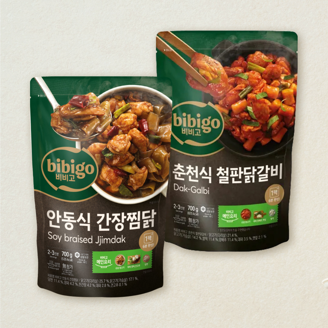 [CJ더마켓] 비비고 춘천식철판닭갈비 700gX1개+안동식간장찜닭 700gX1개 (총 2개)