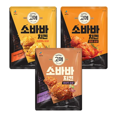 고메 소바바치킨 마쏘킥 순살 375g+소이허니 순살 375g+양념순살 375g