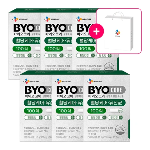 바이오코어 혈당케어·유산균 30캡슐X6개 + [사은품] 쇼핑백