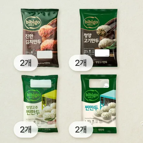 [렌지업 만두세트] 비비고 진한김치X2개+청양고기200gX2개+찐만두X2개+청양고추찐만두168gX2개 총 8개