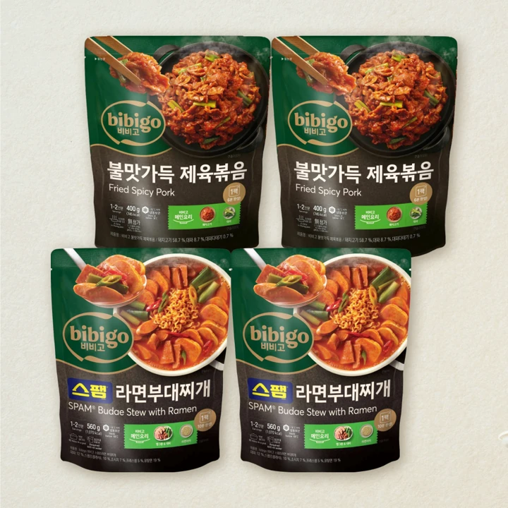 [무료배송]비비고 불맛가득제육볶음400gX2개+스팸라면부대찌개560gX2개