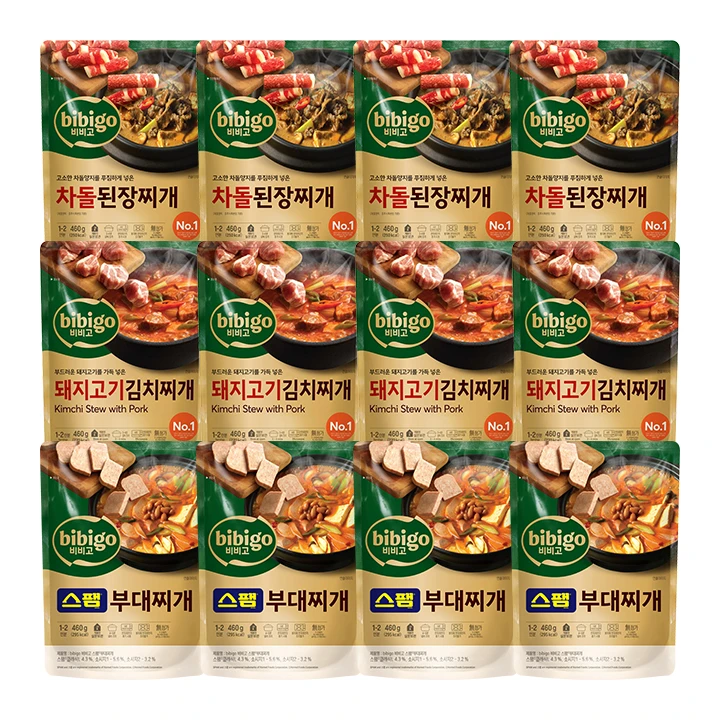 [BEST찌개세트]비비고 차돌된장찌개 460gX4개+돼지고기김치찌개 460gX4개+스팸부대찌개 460gX4개(총12개)