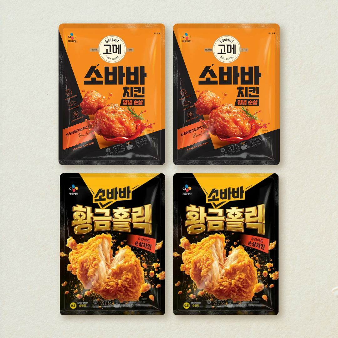 [CJ더마켓] [무료배송]소바바 황홀순살 375gX2개+고메 소바바 양념 순살 375gX2개 (총 4개)