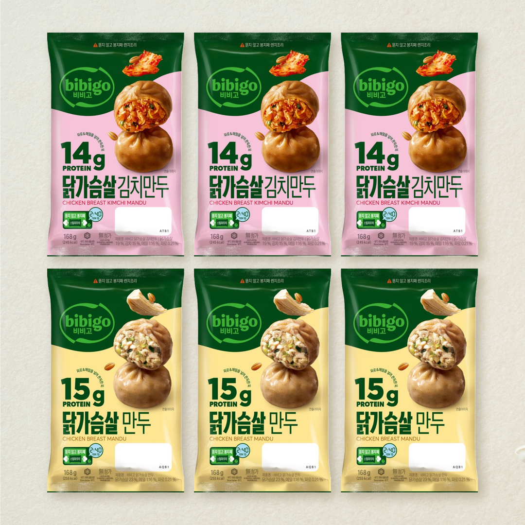 비비고 닭가슴살 만두 168gX3개+비비고 닭가슴살 김치만두 168gX3개 (총 6개)