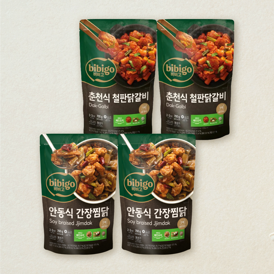 [무료배송]비비고 춘천식철판닭갈비700gX2개+안동식간장찜닭700gX2개