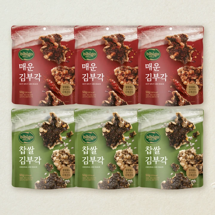 비비고 매운 김부각 50Gx3개+찹쌀 김부각 50Gx3개 (총 6개)