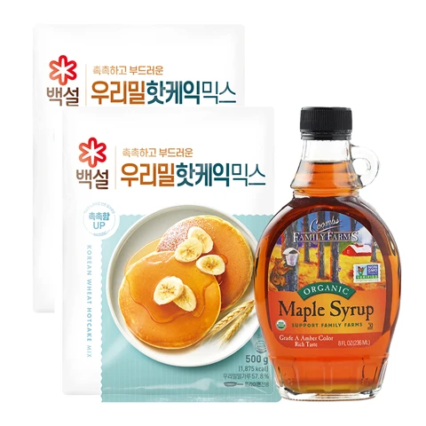 [무료배송]백설 우리밀핫케익믹스500gX2개+쿰스 유기농 메이플 시럽236ml