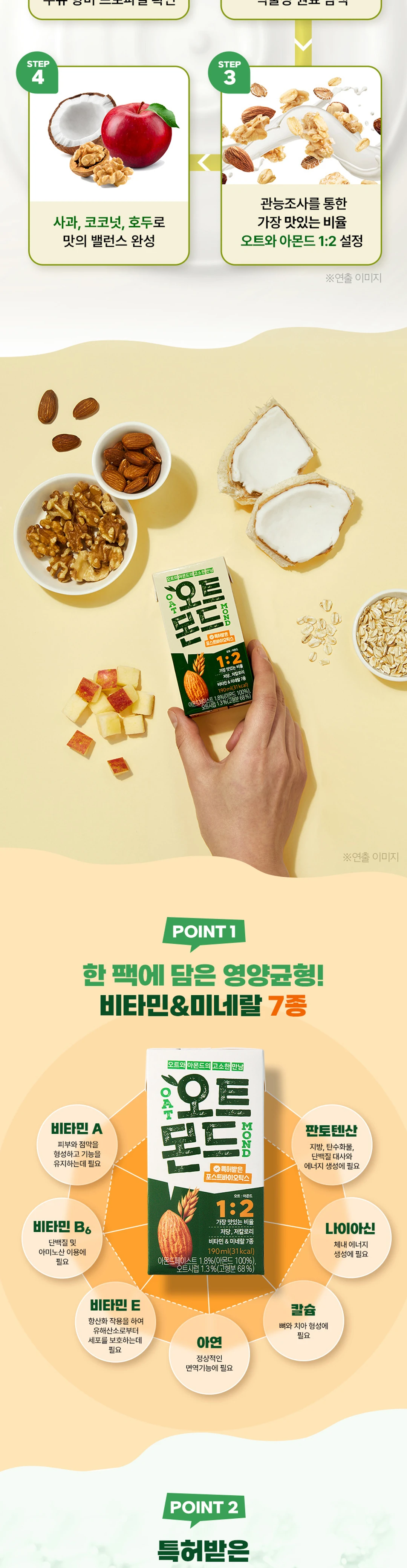 오트몬드 오리지널 190ml 영양 정보 — 비타민 A, 판토텐산, 나이아신, 비타민 E, 칼슘, 아연 영양균형