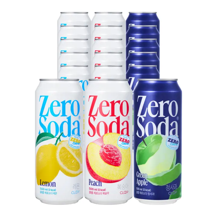 클룹 제로소다 500ml 3종 체험팩(레몬, 복숭아, 청사과) 각 6개(총 18개)