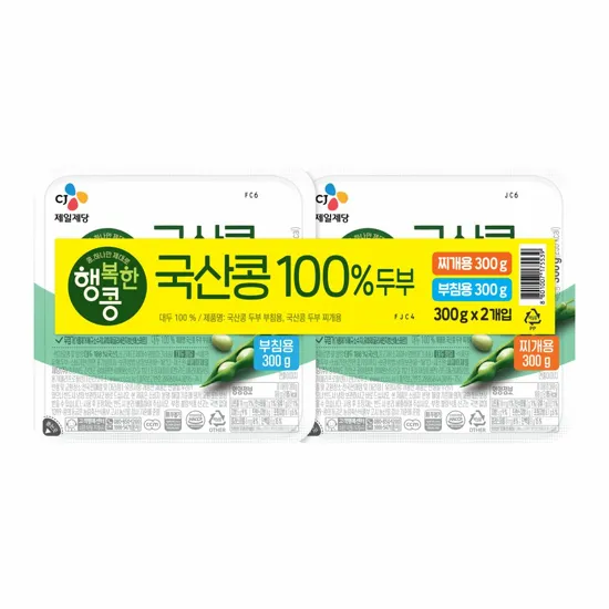 행복한콩 국산콩100%두부 부침찌개 300gX2개입