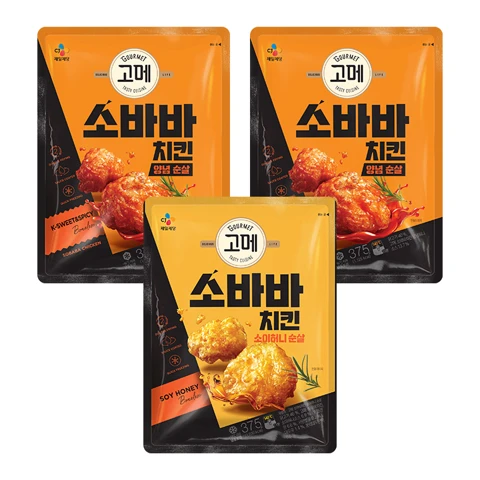 고메 소바바치킨 소이허니 순살 375g+고메 소바바치킨 양념 순살 375gX2개