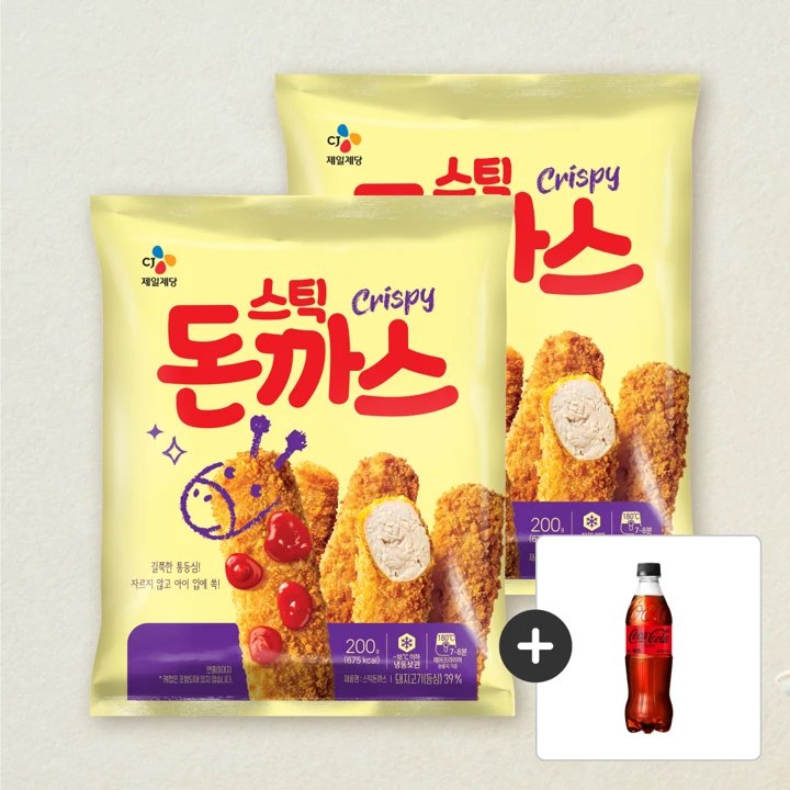 [200개 한정]CJ 스틱돈까스 200gX2개 (소비기한:2026-10-22) + [사은품]코카-콜라 제로 500ml