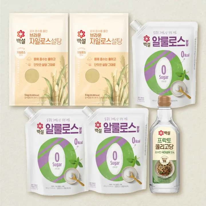 백설 브라운자일로스설탕 5kgX2개+알룰로스 분말 400gX3개+프락토올리고당 1.2kg (총 6개)