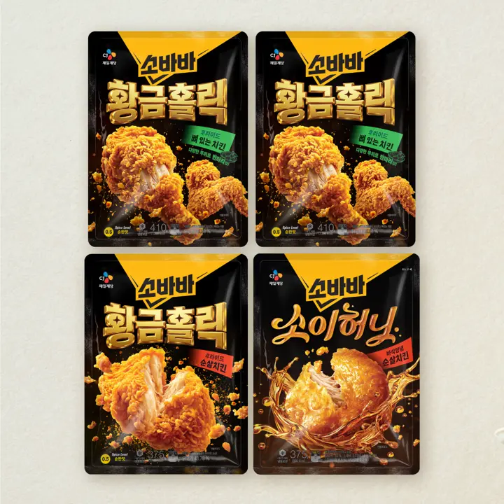 소바바 황금홀릭뼈있는치킨410GX2개+황금홀릭 순살 375g+소이허니 순살 375g (총 4개)