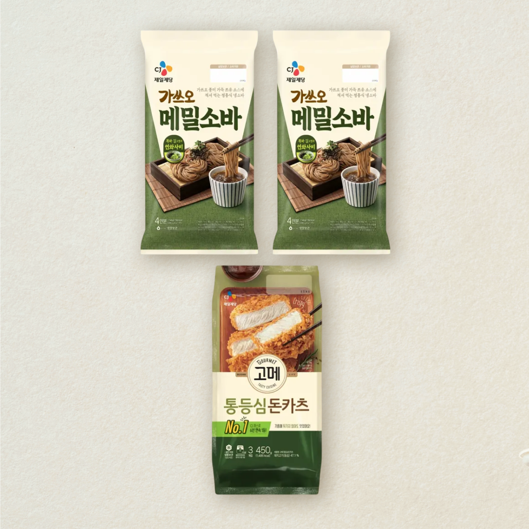[CJ더마켓] CJ 가쓰오메밀소바 1,140g(4인분)X2개+고메 통등심 돈카츠 450g