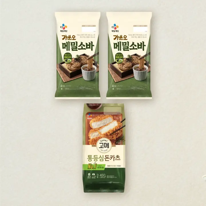 CJ 가쓰오메밀소바 1,140g(4인분)X2개+고메 통등심 돈카츠 450g