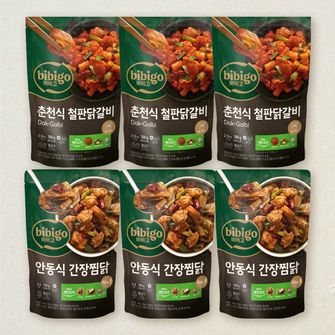 비비고 춘천식철판닭갈비 700g, 3개+안동식간장찜닭 700g, 3개