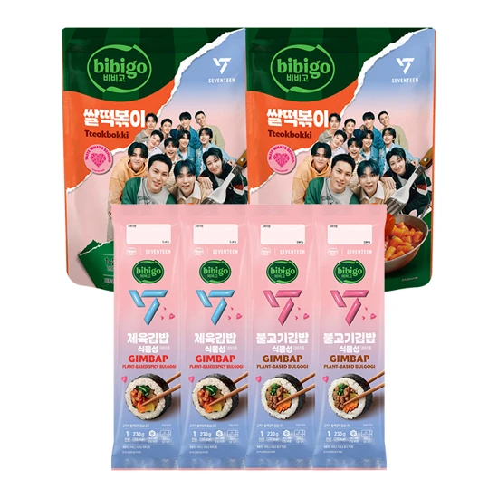 [비비고|세븐틴]비비고 쌀떡볶이 495gX2개 + 제육김밥 식물성 230gX2개+ 불고기김밥 식물성 230gX2개
