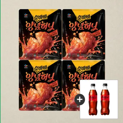 [무료배송]소바바 양념순살240gX4개+[사은품]코카-콜라 제로 500mlX2개 (총 6개)