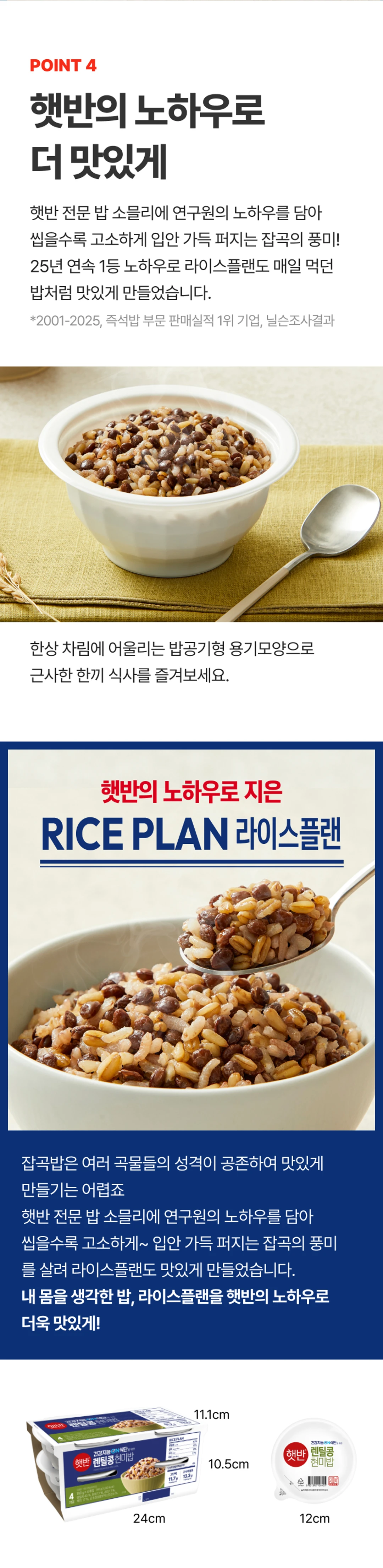 햇반 라이스플랜 시리즈 라인업 — 파로통곡물밥, 렌틸콩현미밥, 서리태흑미밥 등 9종 제품군