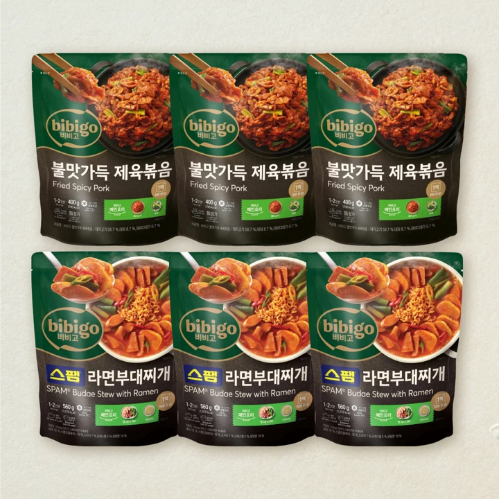비비고 불맛가득제육볶음400gX3개+스팸라면부대찌개560gX3개