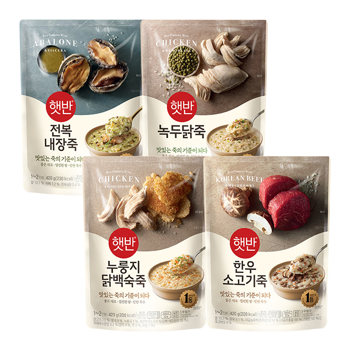 [1등 죽 4종 SET] 누룽지닭백숙죽+전복내장죽+녹두닭죽+한우소고기죽
