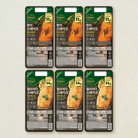 [스테이크생선 set] 비비고 연어 스테이크 60gX3개+틸라피아 스테이크 70gX3개
