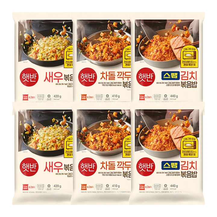 [무료배송]햇반 스팸김치440gX2개+새우420gX2개+차돌깍두기볶음밥410gX2개 (총 6개)