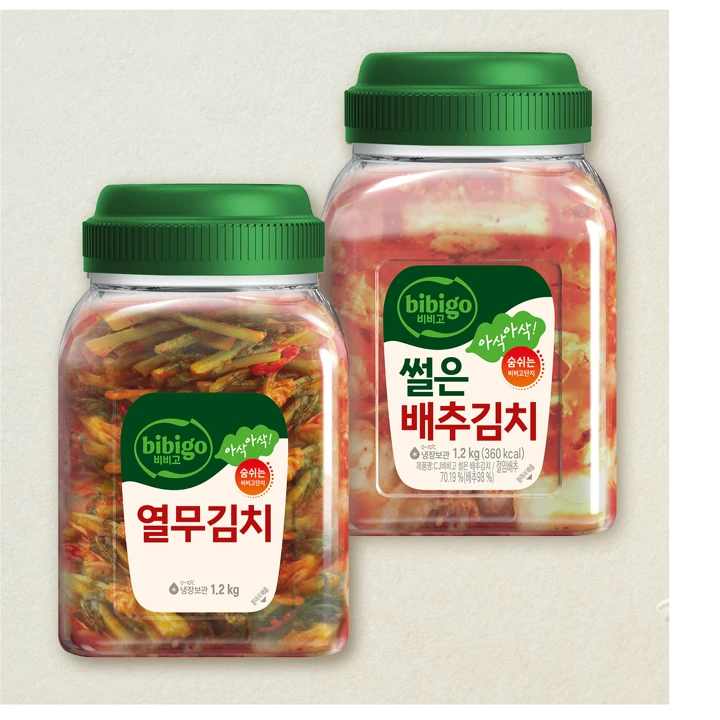 [숨쉬는용기SET]비비고 썰은배추김치 1.2kg(용기형)+열무김치 1.2kg(용기형) (총 2개)