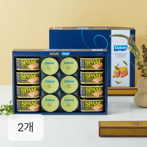 [26추석 오늘특가]스팸XCalvo 올리브 14호X2개