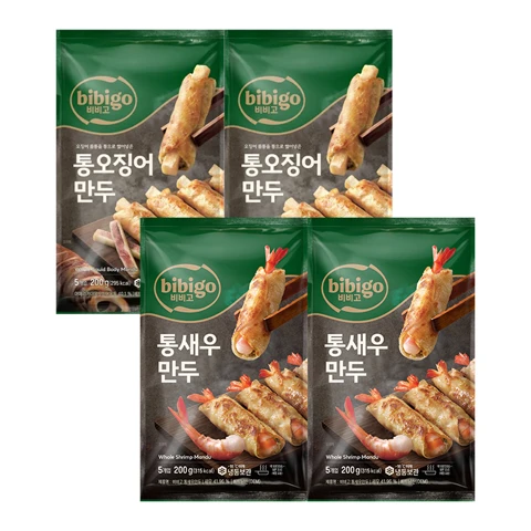 [통새우+통오징어세트]비비고 통새우만두 200g x 2개(소비기한: 2025-12-09)+비비고 통오징어만두 200g x 2개