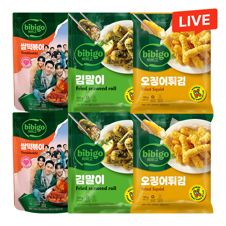 [떡튀세트] 비비고 쌀떡볶이 495gX2개+김말이 500gX2개+오징어튀김 180gX2개