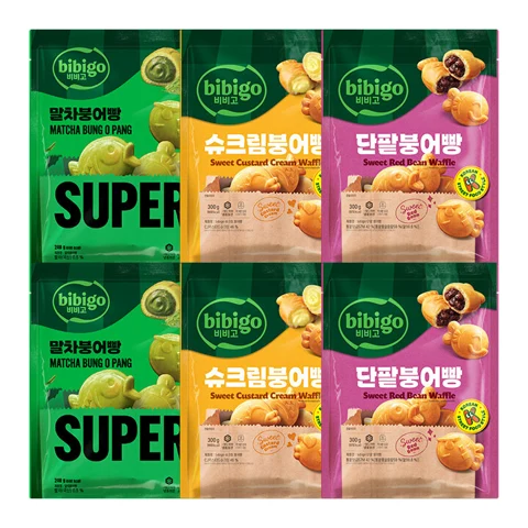 [300개한정]비비고 슈크림 붕어빵 300gX2개+단팥 붕어빵 300gX2개+말차붕어빵 240gX2개