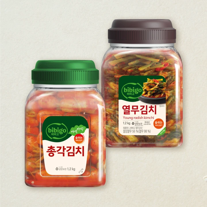 [숨쉬는용기]비비고 열무김치 1.2kg+총각김치 1.2kg