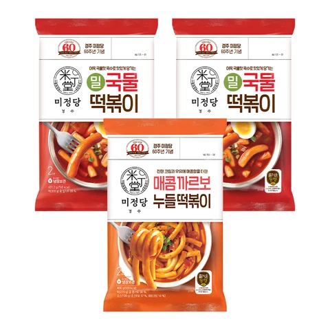 [떡볶이BEST]즐거운동행 미정당 밀국물 떡볶이 401.2gX2개+미정당 매콤까르보나라 누들떡볶이 400g