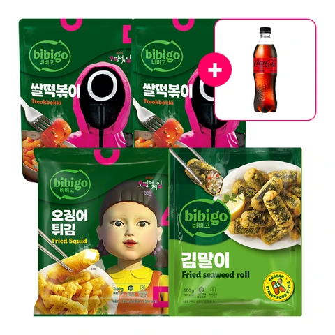 [사은품] 코카-콜라 제로 PET500ml+[비비고X오징어 게임] 쌀떡볶이 575gX2개+[비비고X오징어 게임] 오징어튀김 180g+비비고 김말이 500g