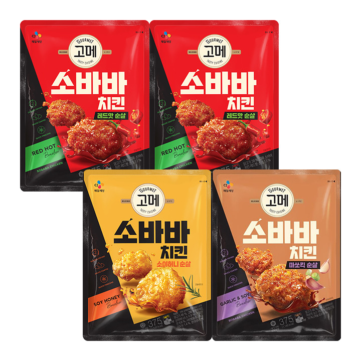 고메 소바바치킨 레드핫 순살 375g X 2 + 소바바치킨 소이허니 순살 375g + 소바바치킨 마쏘킥 순살 375g